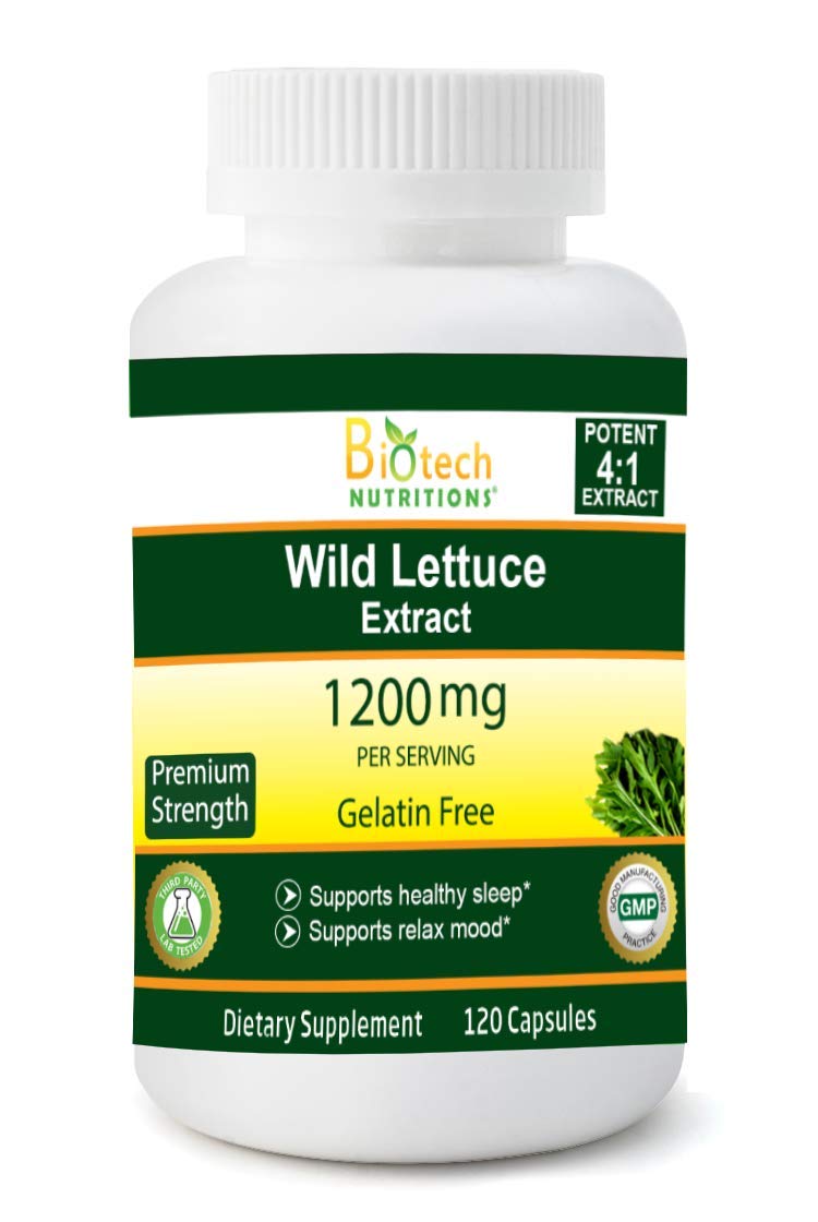 Biotech Nutritions Wild Lettuce Extract 1200 mg – 120 Veg Capsules | Made in USA | Vegan & Non-GMO