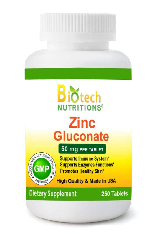 Biotech Nutritions Zinc Gluconate 50 mg – 250 Tablets – Made in USA – Vegetarian/Vegan BritishVita | Premium UK Vitamins & Wellness Supplements