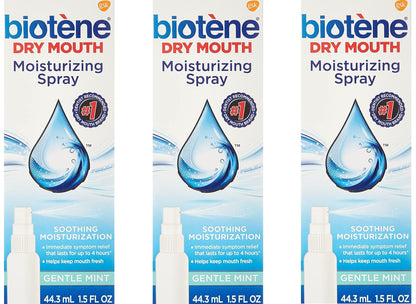 Biotene Gentle Mint Moisturizing Mouth Spray – Sugar-Free, Dry Mouth Relief, 1.5 fl oz (Pack of 3)