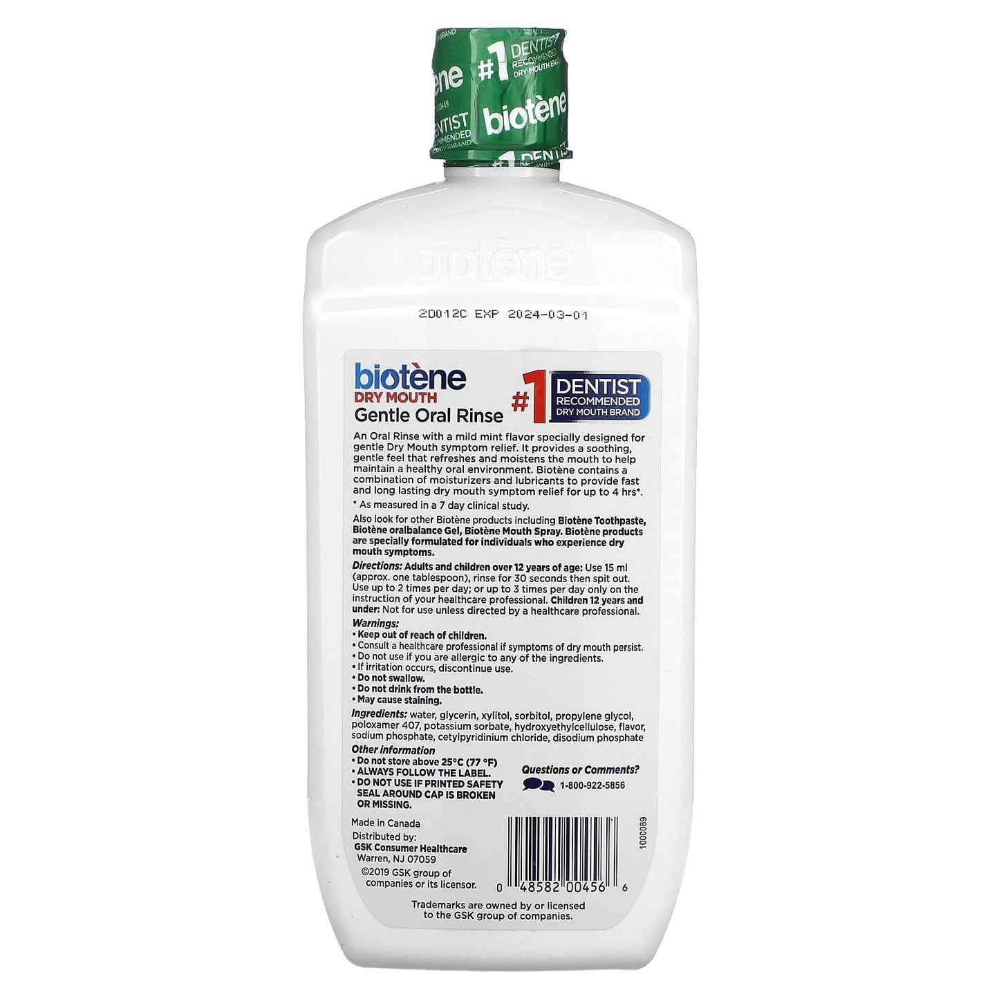 Biotene Mild Mint Moisturizing Gentle Oral Rinse – Alcohol-Free Dry Mouth Solution, 16 oz