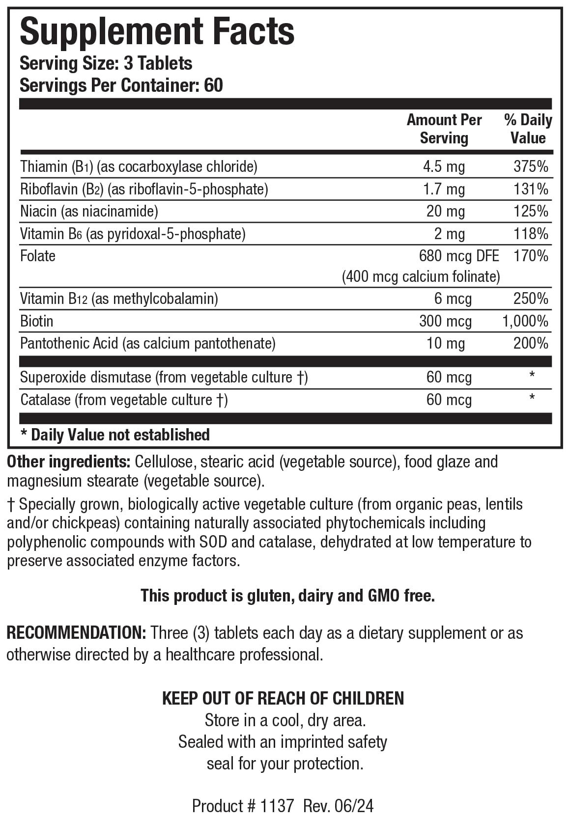 Biotics Bio-3B-G Vitamin B Complex – Energy, Stress & Adrenal Support (Gluten Free) 180 Tablets