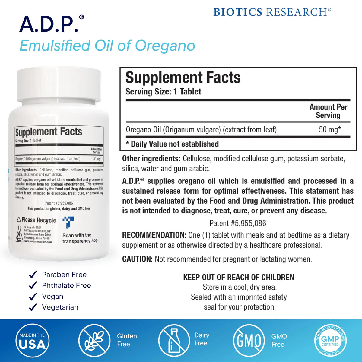 Biotics Research A.D.P. Emulsified Oil of Oregano Tablets – Sustained Release, High Absorption, 120 Tablets BritishVita | Premium UK Vitamins & Wellness Supplements