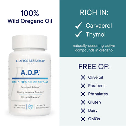 Biotics Research A.D.P. Emulsified Oil of Oregano Tablets – Sustained Release, High Absorption, 120 Tablets BritishVita | Premium UK Vitamins & Wellness Supplements