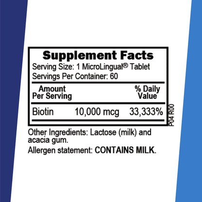 Superior Source Biotin 10,000 mcg - Daily Supplement Supports Hair Health & Growth - Natural Biotin Supplement Aids Healthy Nails & Skin - 60 Sublingual Dissolving Tablets