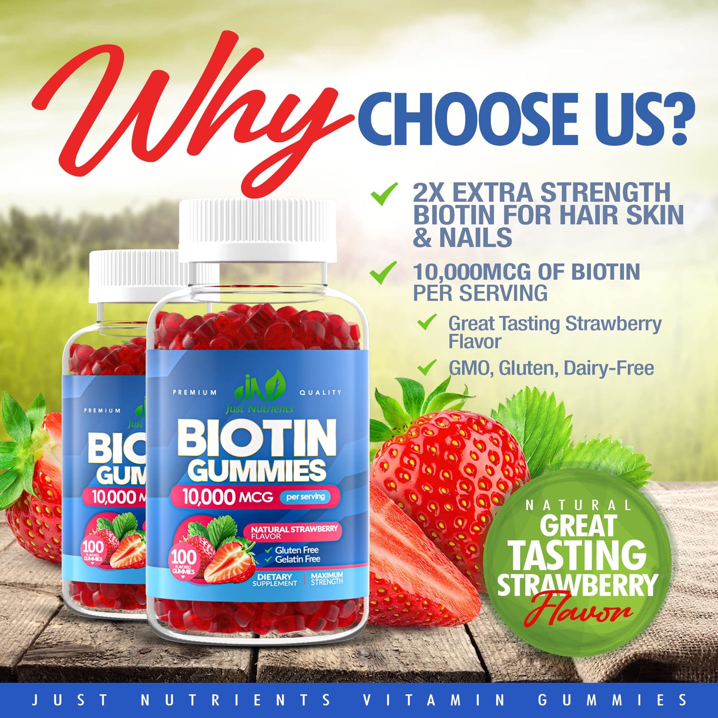 Biotin 10,000mcg Gummies for Hair, Skin & Nails – 100 Count | Vegan, Gluten-Free