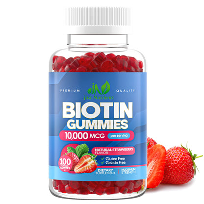 Biotin 10,000mcg Gummies for Hair, Skin & Nails – 100 Count | Vegan, Gluten-Free