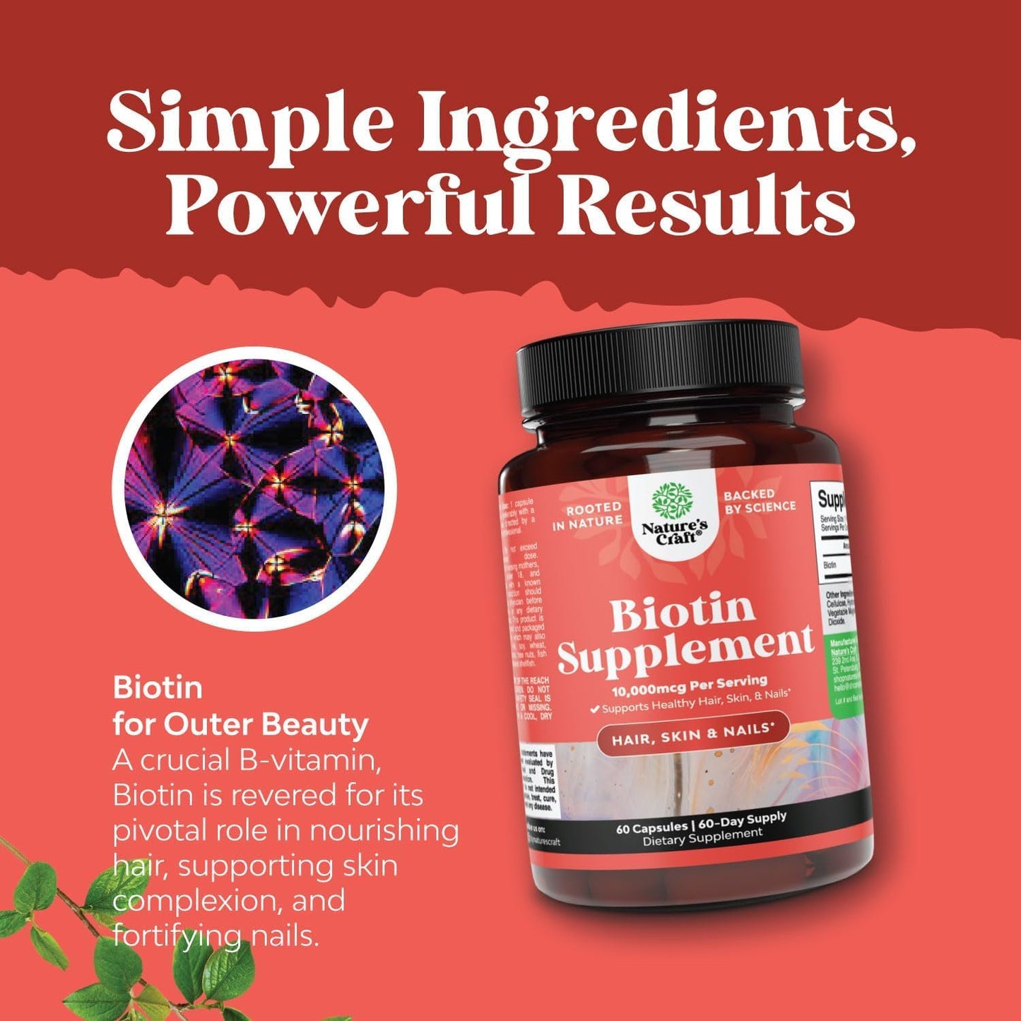 Natures Craft Biotin 10000 mcg Pills – Thicker Hair, Strong Nails, Clear Skin – Vegetarian Capsules