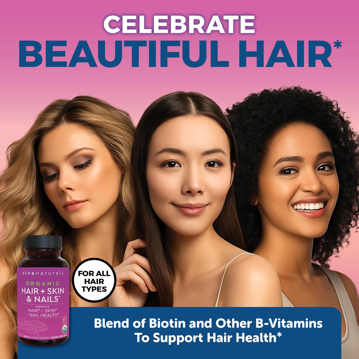 Biotin 5000 mcg Hair, Skin & Nails for Women – Organic & Vegetarian | 120 Count