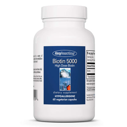 Allergy Research Group Biotin 5000 Supplement - 60 Count | Biotin 5000mcg for Hair, Skin & Nails (Hypoallergenic, Gluten Free)