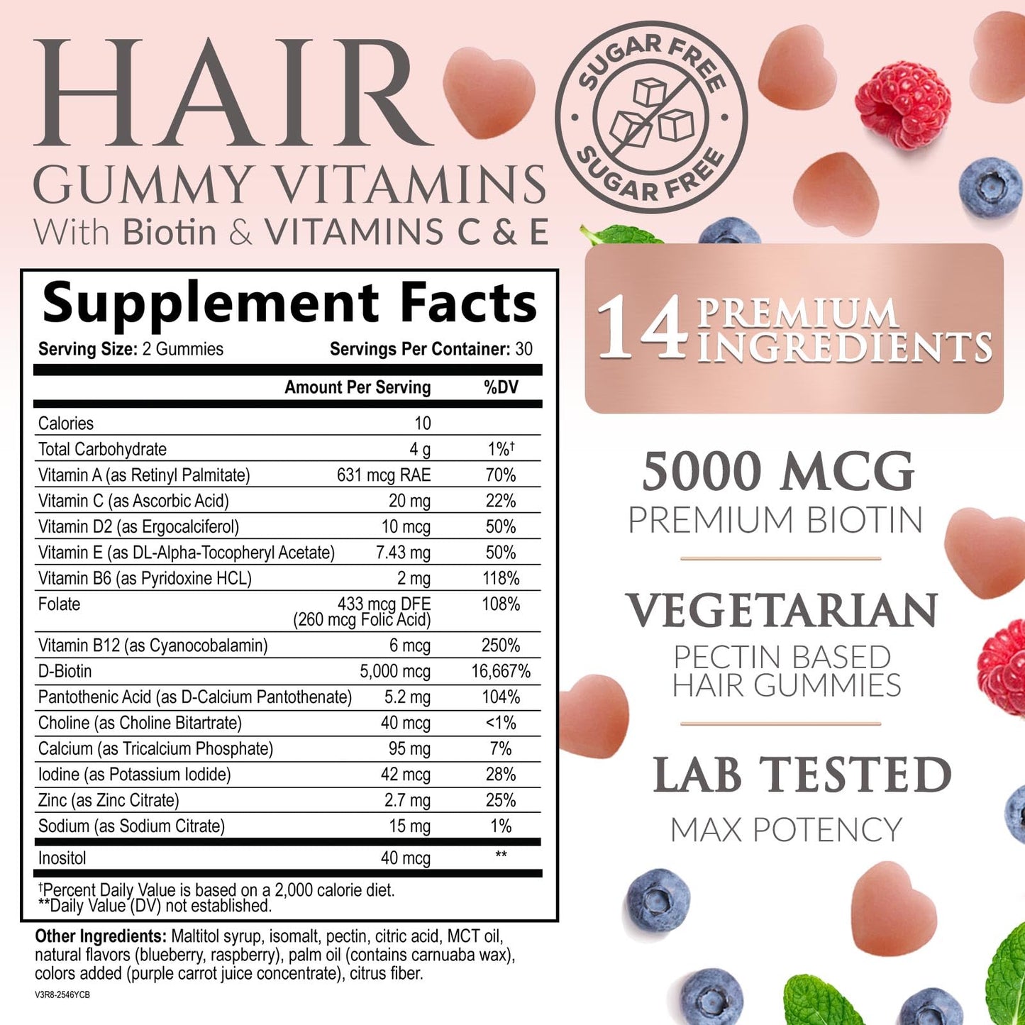 Sugar Free Hair Vitamins Gummies with Biotin 5000 mcg – Supports Hair Growth