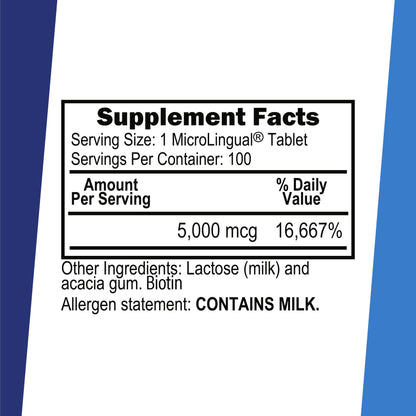 Superior Source Biotin 5000 mcg MicroLingual Tablets – Sublingual 5 mg, Non-GMO, 100 Count