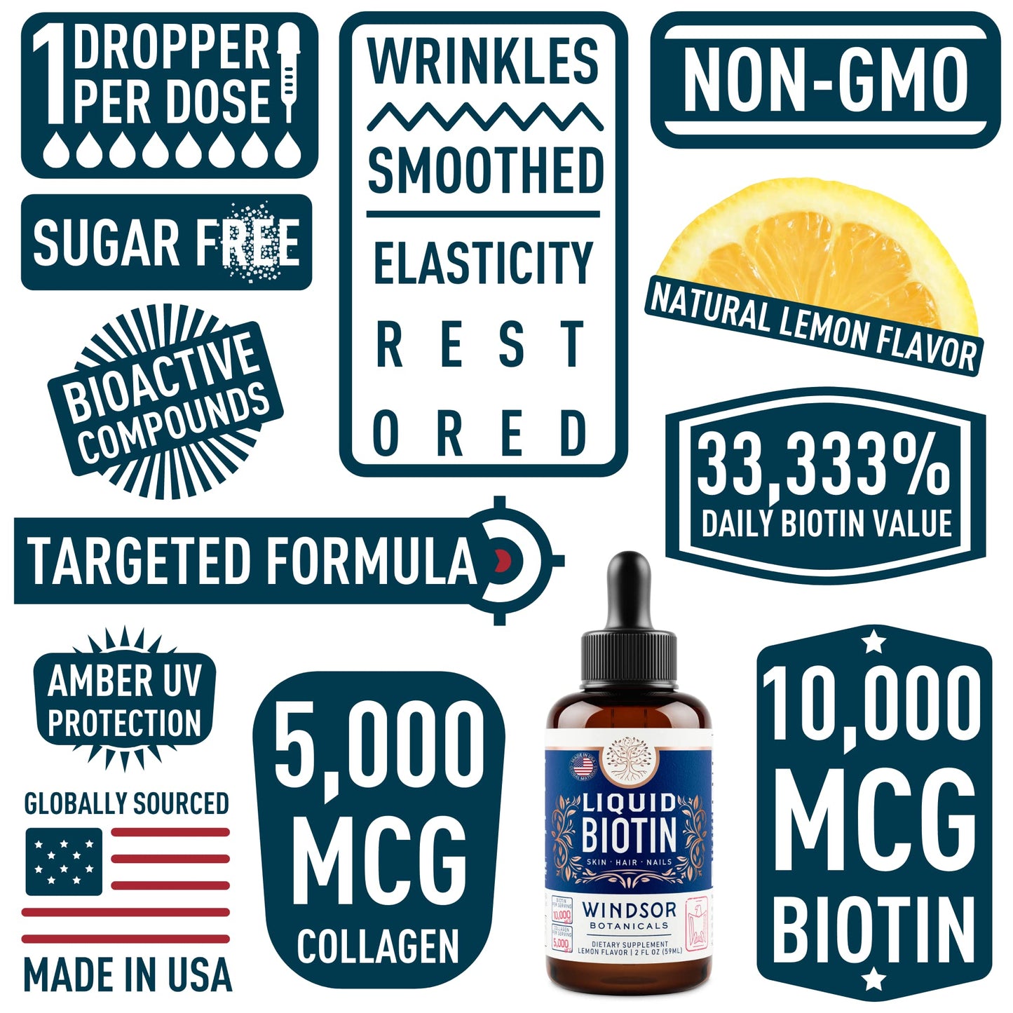 Biotin Liquid with Collagen for Hair Growth – 10,000mcg Biotin + 5,000mcg Collagen Drops – 2oz
