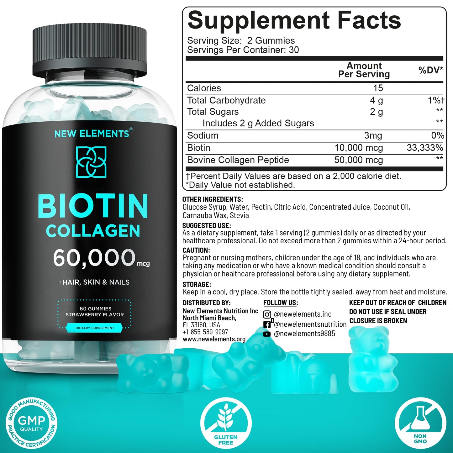 Biotin & Collagen Peptides Gummies - 50,000mcg Collagen + 10,000mcg Biotin | Hair, Skin & Nails Support for Men & Women | Hair Growth, Glowing Skin & Strong Nails | Non-GMO, Chewable, Great-Tasting