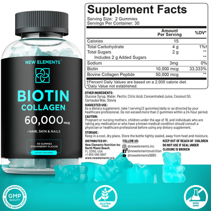 Biotin & Collagen Peptides Gummies - 50,000mcg Collagen + 10,000mcg Biotin | Hair, Skin & Nails Support for Men & Women | Hair Growth, Glowing Skin & Strong Nails | Non-GMO, Chewable, Great-Tasting