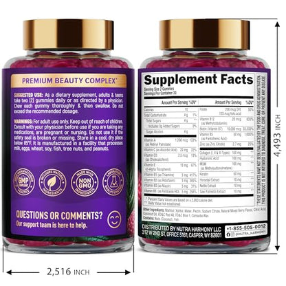 Biotin Gummies with Collagen 10,000 mcg – Hair, Skin & Nails Support (Sugar-Free, Mixed Berry) 60 Gummies