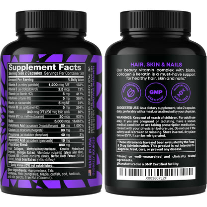 Biotin & Collagen with Keratin – 25000 mcg, Hair Skin Nails – 60 Capsules – Made in USA