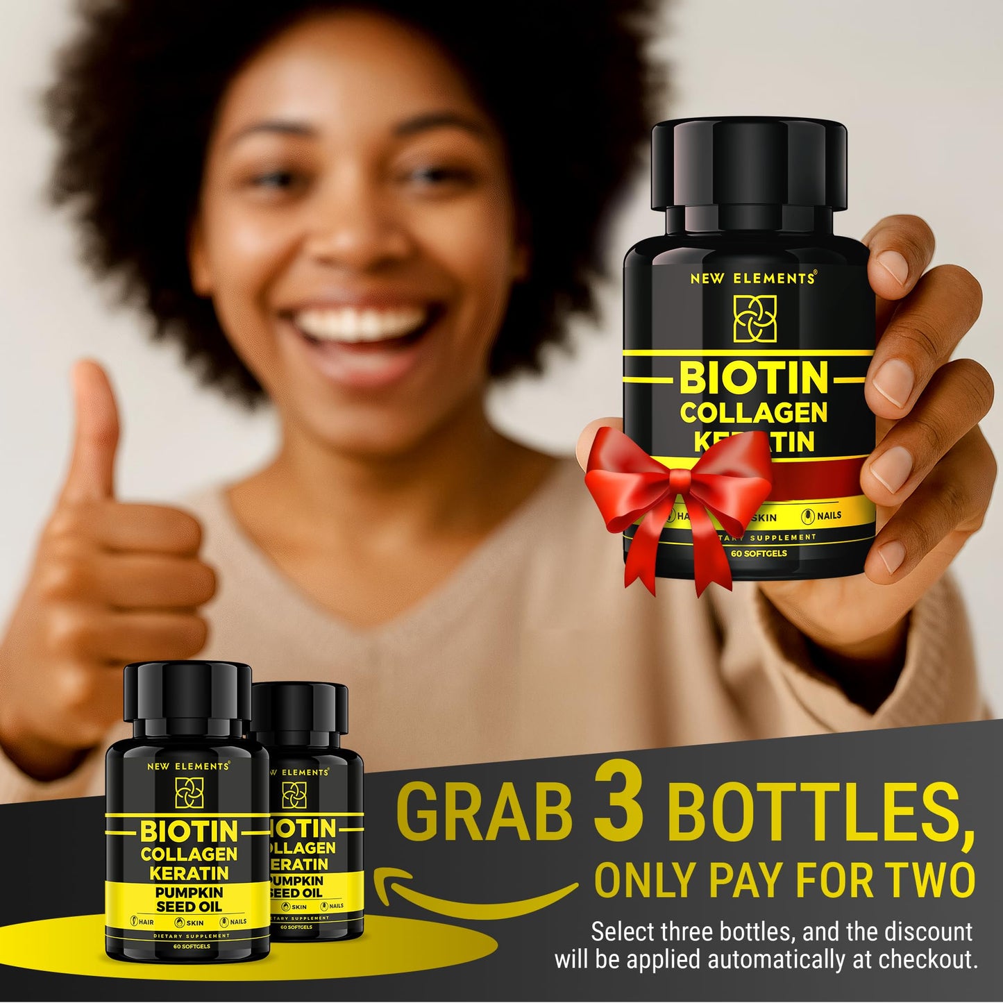 Biotin 10000mcg with Collagen, Keratin & Pumpkin Seed Oil – Hair, Skin & Nails Support | For Women & Men
