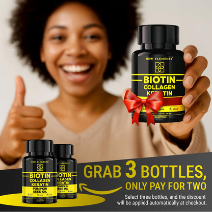 Biotin 10000mcg with Collagen, Keratin & Pumpkin Seed Oil – Hair, Skin & Nails Support | For Women & Men