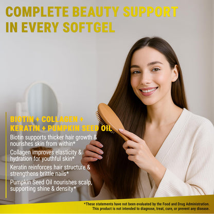 Biotin 10000mcg with Collagen, Keratin & Pumpkin Seed Oil – Hair, Skin & Nails Support | For Women & Men