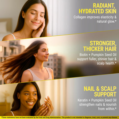Biotin 10000mcg with Collagen, Keratin & Pumpkin Seed Oil – Hair, Skin & Nails Support | For Women & Men