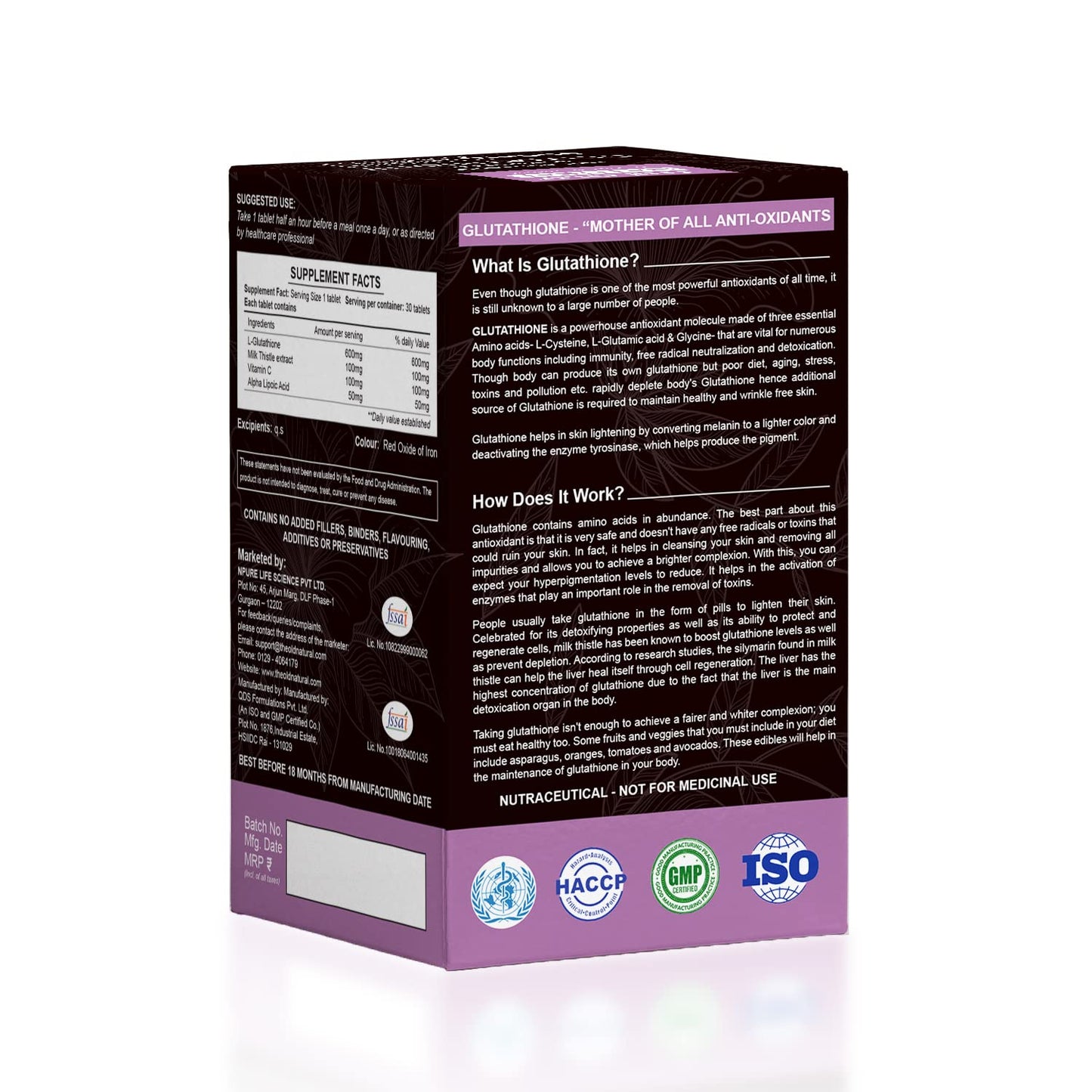 The Old Natural Glutathione 600mg – 30 Veg Tablets with Vitamin C & E, Biotin, Grape Seed & Alpha Lipoic Acid