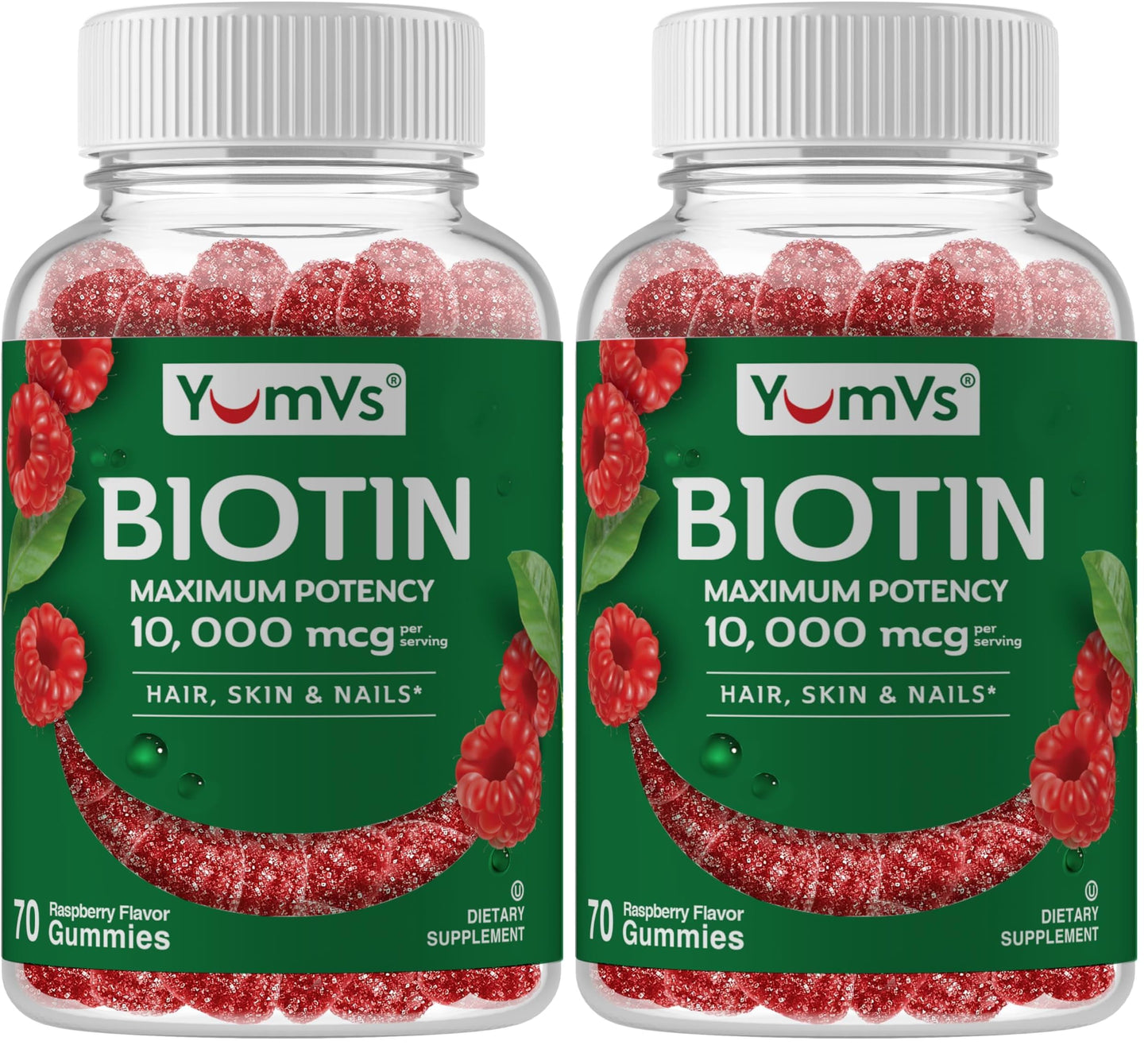 Biotin Gummies 10,000mcg – Hair, Skin & Nails – Vegan, Non-GMO – 70 Count (Pack of 2)