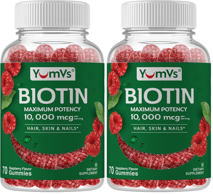 Biotin Gummies 10,000mcg – Hair, Skin & Nails – Vegan, Non-GMO – 70 Count (Pack of 2)
