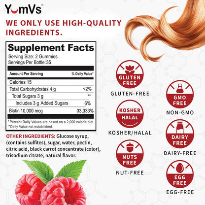 Biotin Gummies 10,000mcg – Hair, Skin & Nails – Vegan, Non-GMO – 70 Count (Pack of 2)