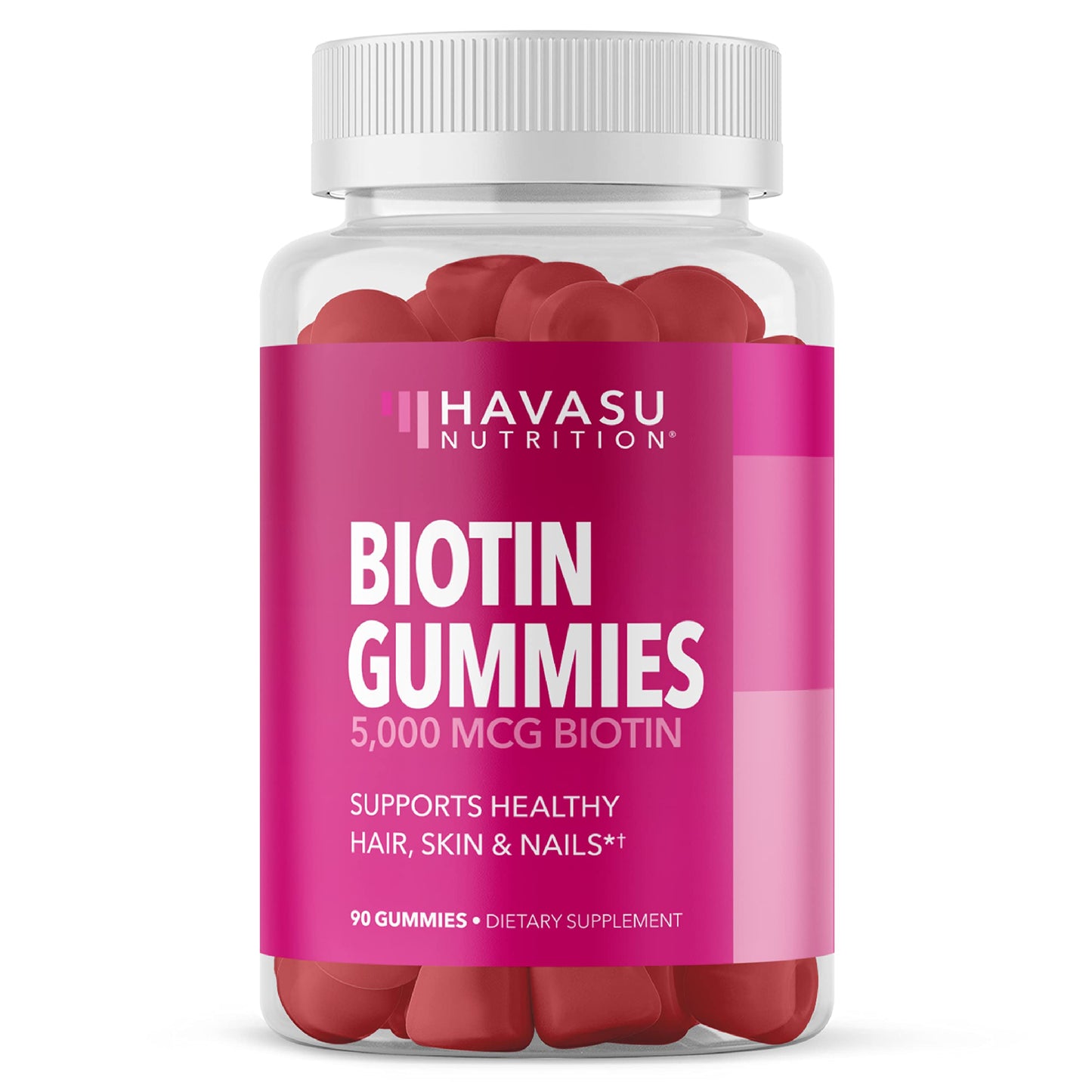 Biotin Gummies 5000mcg for Hair, Skin & Nails – Vegan Vitamin B7, Strawberry Flavor, 90 Count