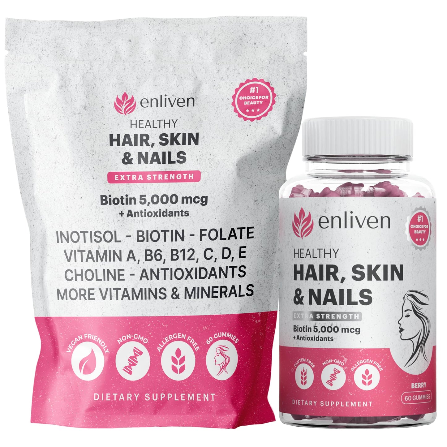 Biotin Gummies 5000mcg for Hair Growth & Strong Nails | Vegan Berry 60 Gummies