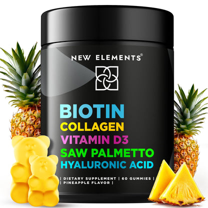 Biotin Gummies with Collagen, Vitamin D3, Saw Palmetto & Hyaluronic Acid for Hair, Skin & Nails
