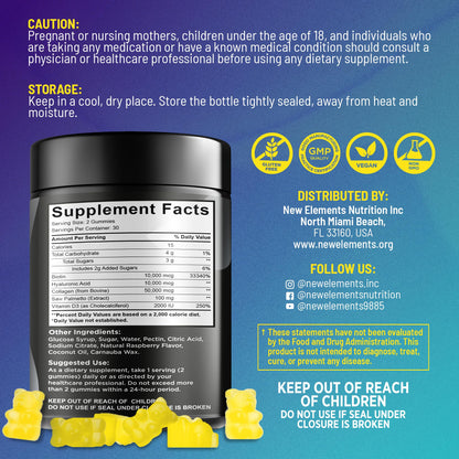 Biotin Gummies with Collagen, Vitamin D3, Saw Palmetto & Hyaluronic Acid for Hair, Skin & Nails