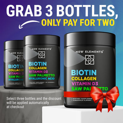 Biotin Gummies with Collagen, Vitamin D3, Saw Palmetto & Hyaluronic Acid for Hair, Skin & Nails