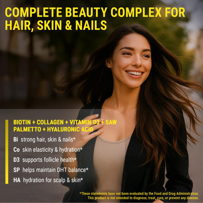 Biotin Gummies with Collagen, Vitamin D3, Saw Palmetto & Hyaluronic Acid for Hair, Skin & Nails