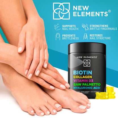 Biotin Gummies with Collagen, Vitamin D3, Saw Palmetto & Hyaluronic Acid for Hair, Skin & Nails