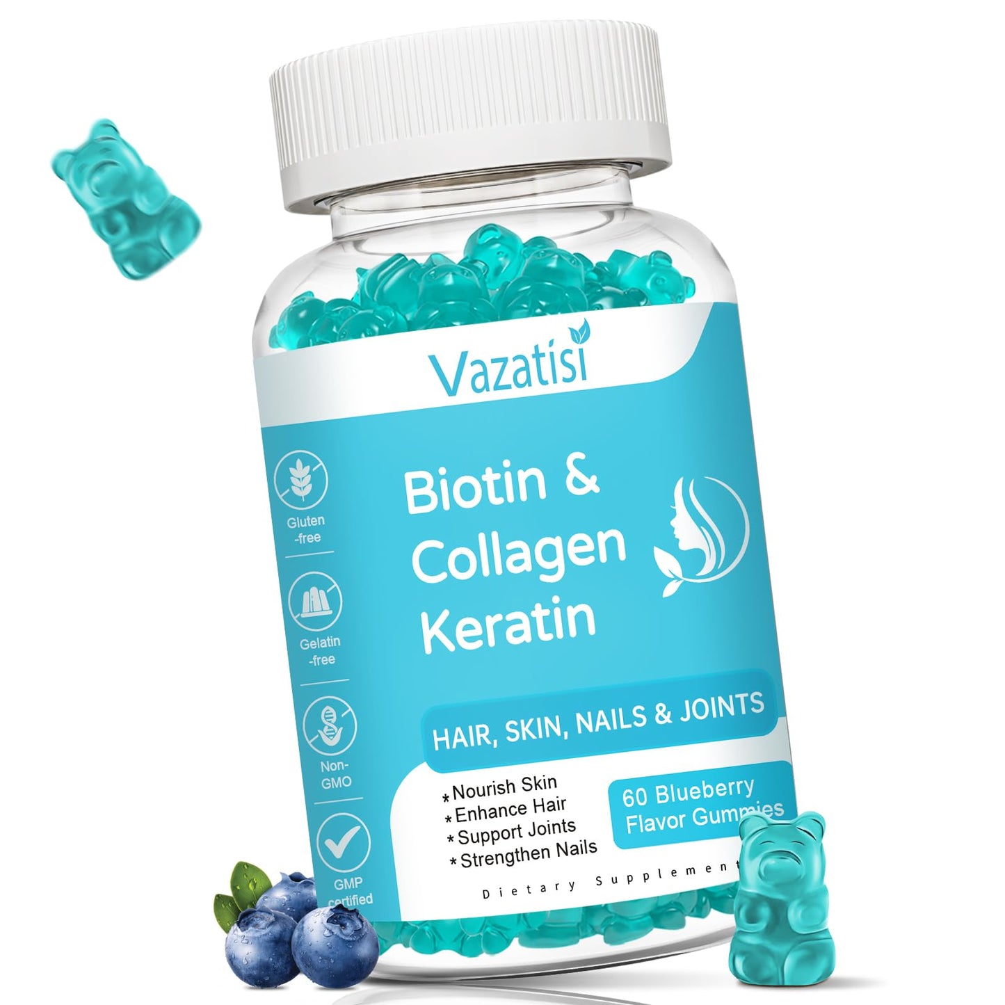 Biotin Gummies with Collagen and Keratin – Hair and Nails Support (Blueberry, 60)
