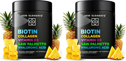 Biotin Gummies with Collagen & Vitamin D3 for Hair, Skin & Nails – Pineapple (Pack of 2)