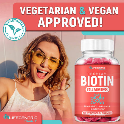 Biotin Gummies for Hair Growth - Max Strength 10000mcg | Vegan & Non-GMO