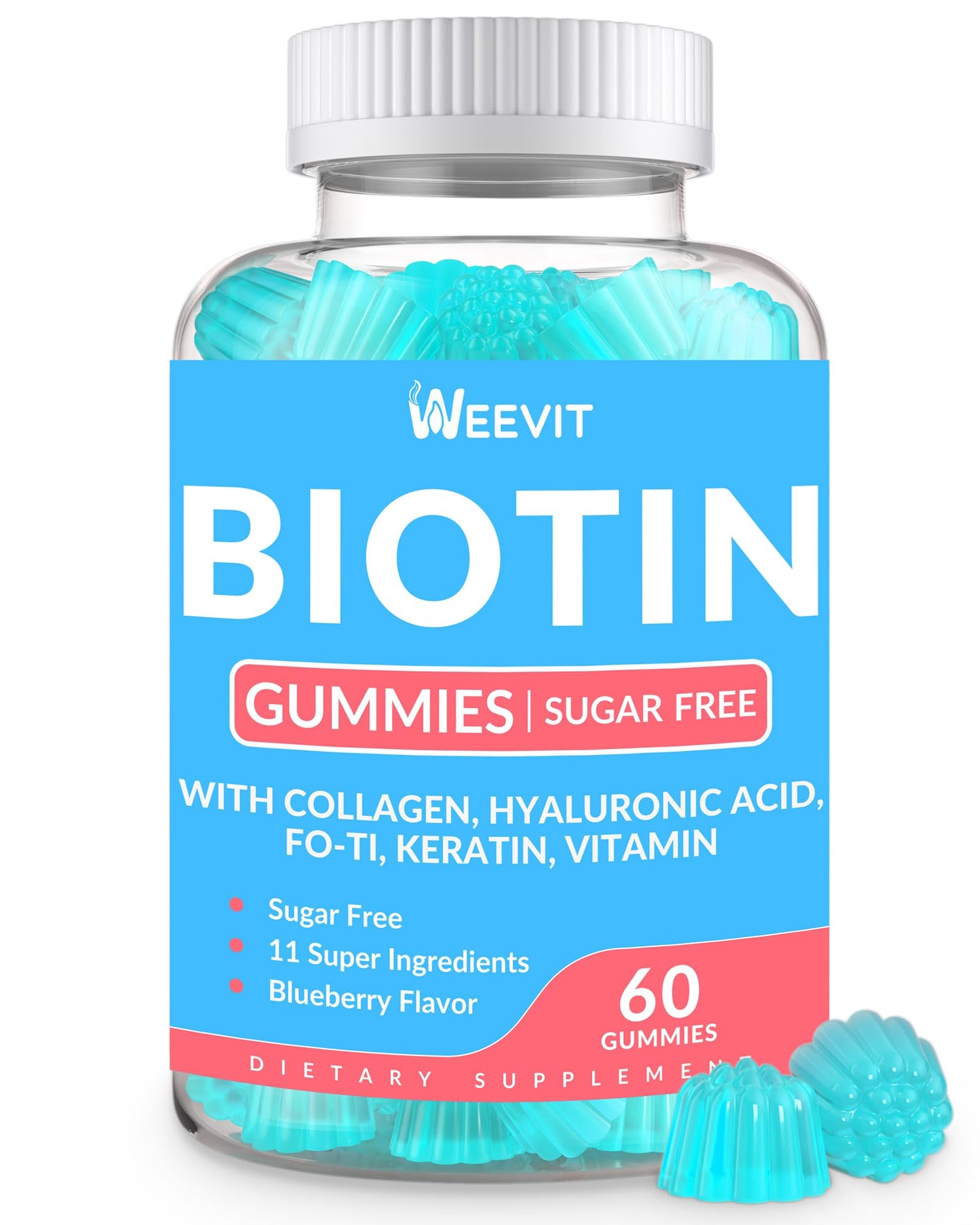 Biotin Gummies for Hair, Nails & Skin – Sugar Free, Gluten Free | Collagen & Biotin Vitamins