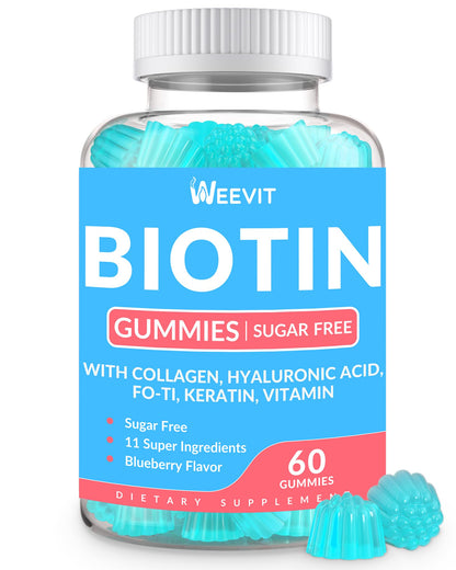 Biotin Gummies for Hair, Nails & Skin – Sugar Free, Gluten Free | Collagen & Biotin Vitamins