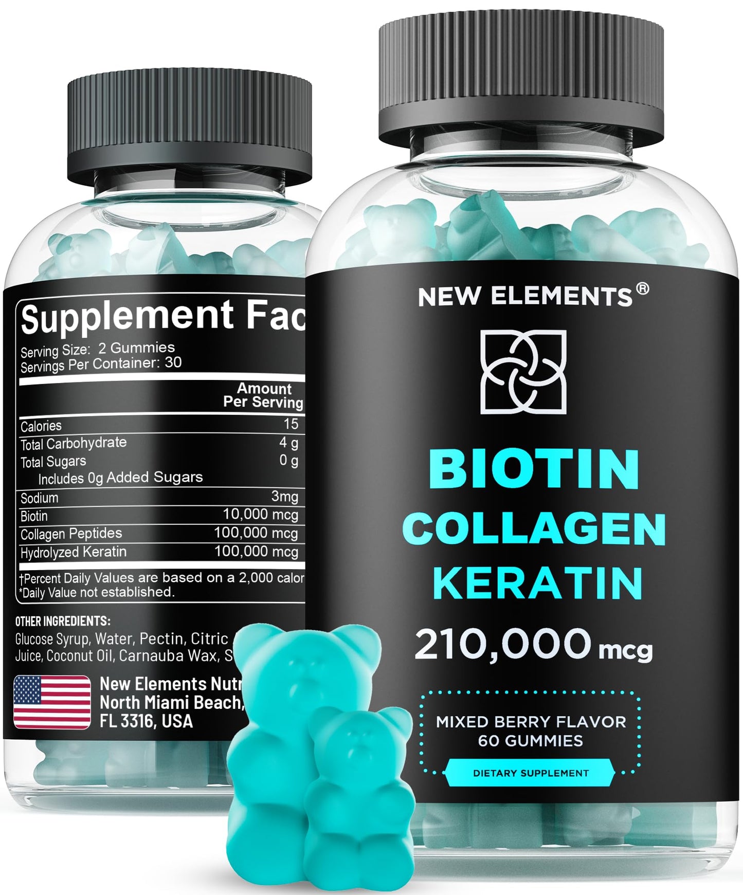 Biotin Gummies with Keratin & Collagen Peptides – Advanced Hair, Skin & Nails Vitamins (Biotin 10000mcg, Keratin 100000mcg, Collagen 100000mcg)