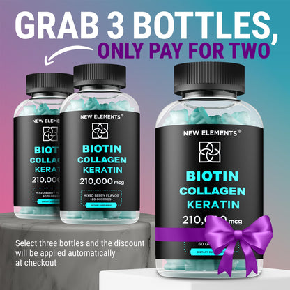 Biotin Gummies with Keratin & Collagen Peptides – Advanced Hair, Skin & Nails Vitamins (Biotin 10000mcg, Keratin 100000mcg, Collagen 100000mcg)
