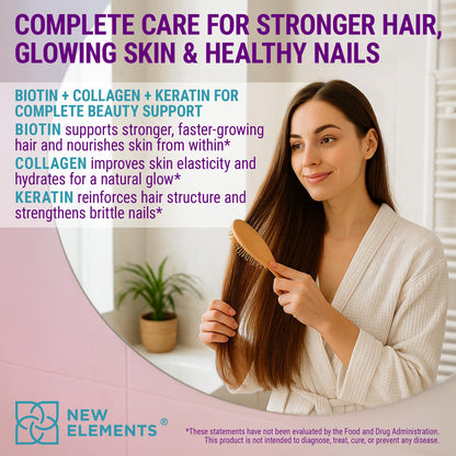 Biotin Gummies with Keratin & Collagen Peptides – Advanced Hair, Skin & Nails Vitamins (Biotin 10000mcg, Keratin 100000mcg, Collagen 100000mcg)