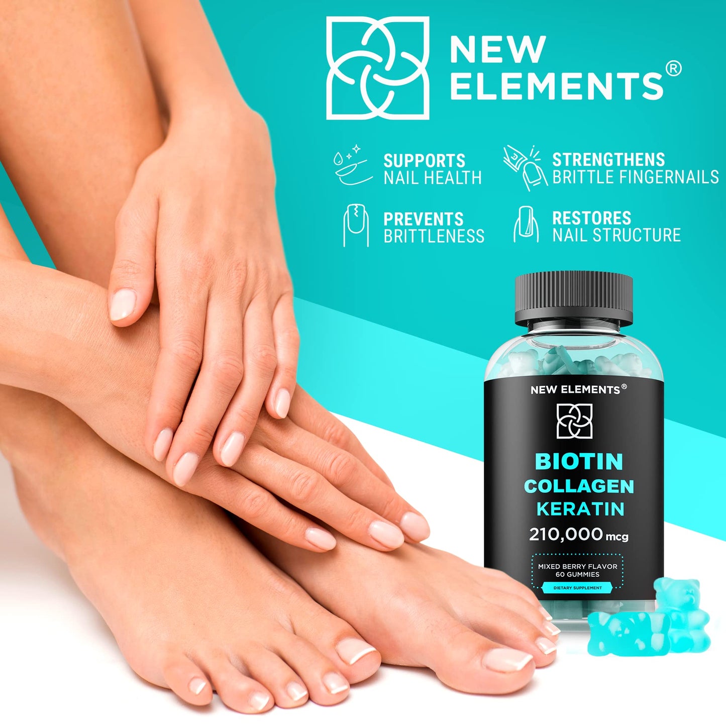 Biotin Gummies with Keratin & Collagen Peptides – Advanced Hair, Skin & Nails Vitamins (Biotin 10000mcg, Keratin 100000mcg, Collagen 100000mcg)