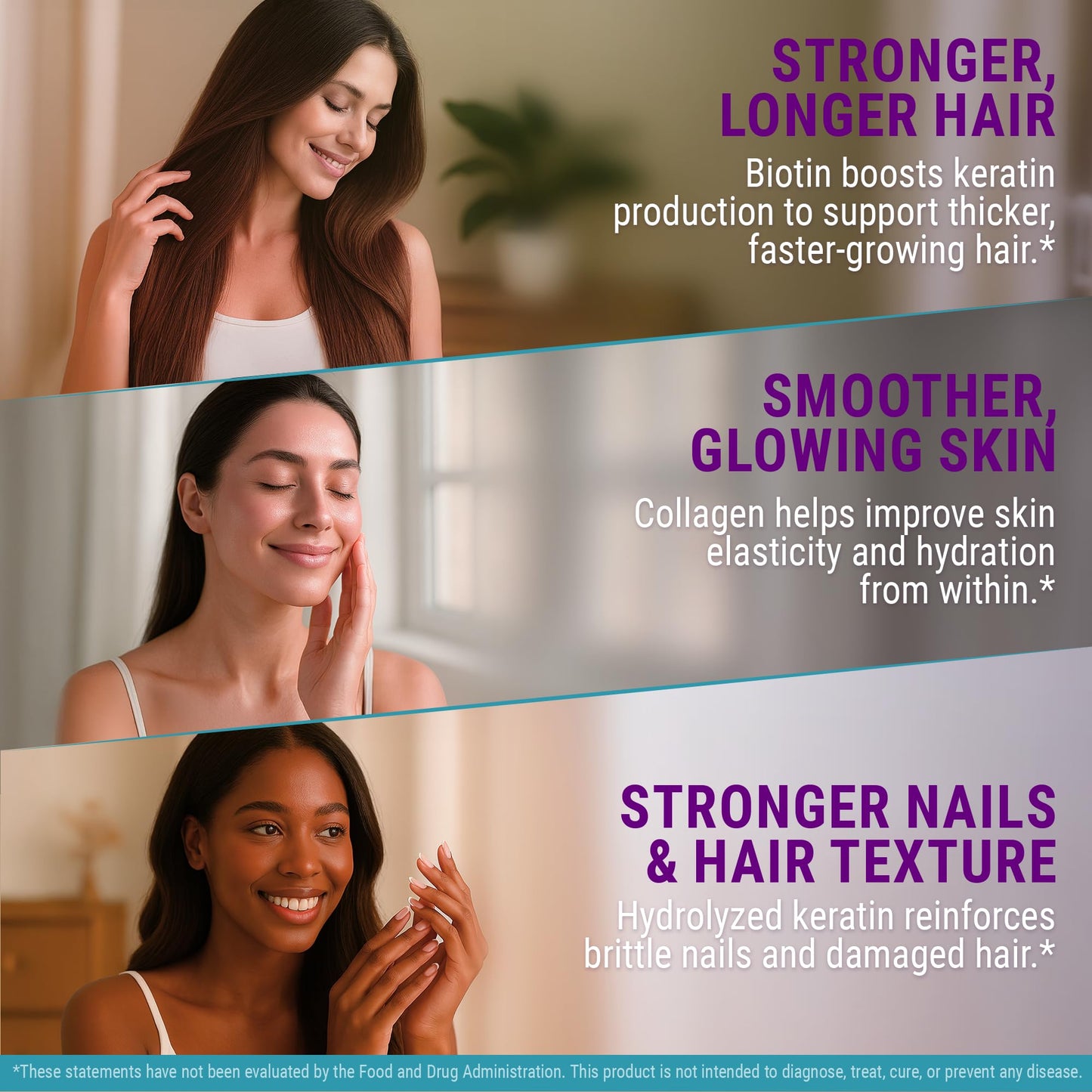 Biotin Gummies with Keratin & Collagen Peptides – Advanced Hair, Skin & Nails Vitamins (Biotin 10000mcg, Keratin 100000mcg, Collagen 100000mcg)