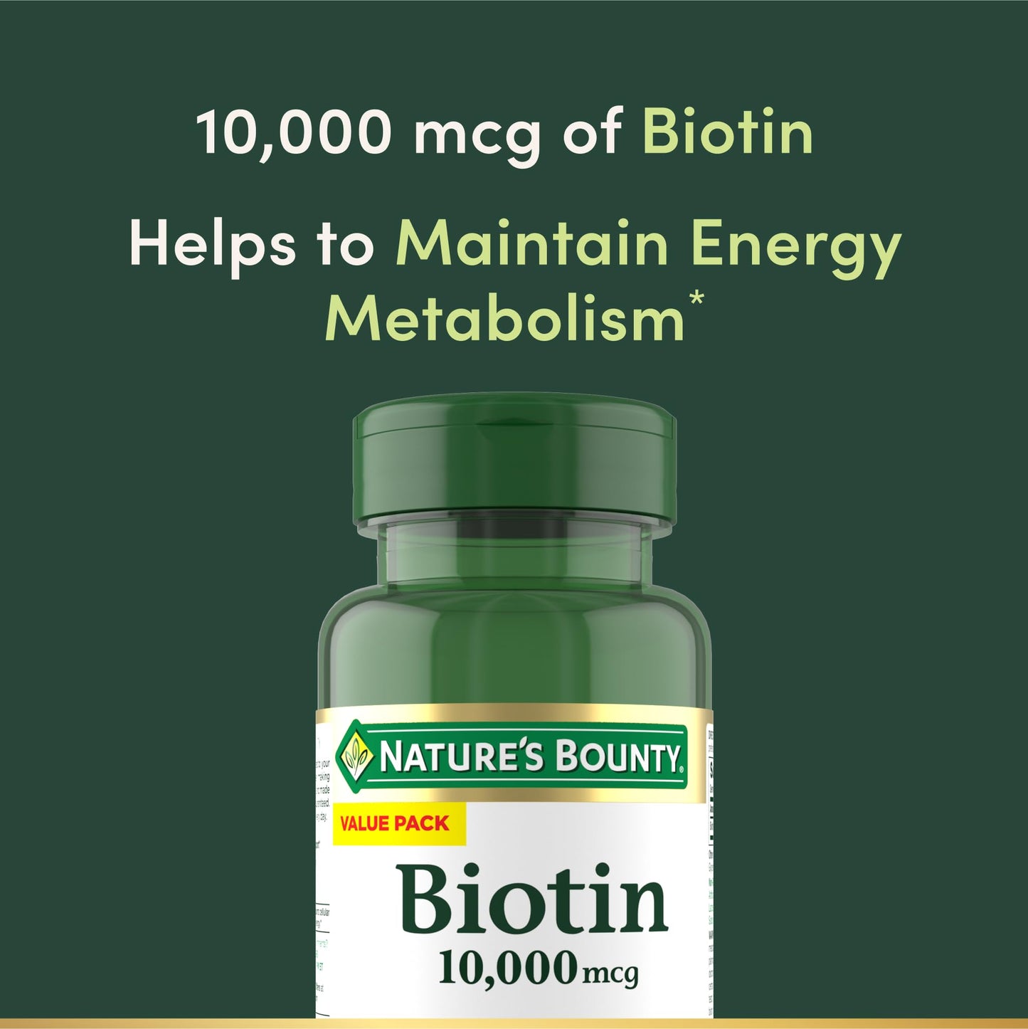 Nature's Bounty Biotin 10,000 mcg | Hair, Skin & Nails | Rapid Release Softgels 180 Count