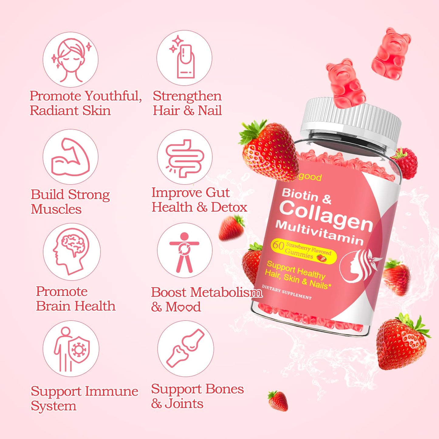 2 Pack Multi Collagen Peptides Gummies – Type I-V, Biotin, HA, Vitamins