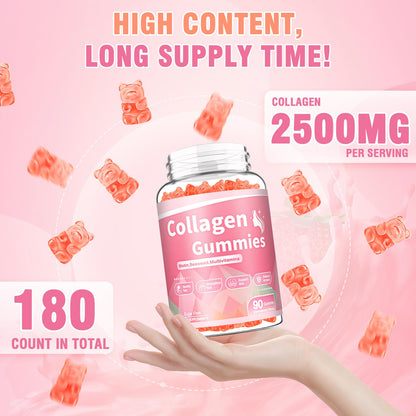 180 Count Collagen Gummies 2500mg – Biotin, Keratin, Hyaluronic Acid, Strawberry
