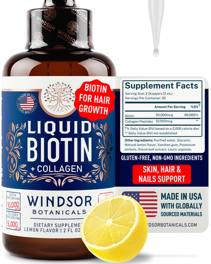 Biotin Liquid with Collagen for Hair Growth – 10,000mcg Biotin + 5,000mcg Collagen Drops – 2oz