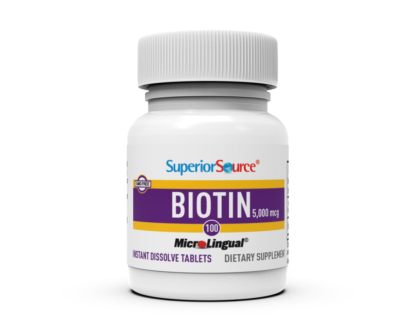 Superior Source Biotin 5000 mcg MicroLingual Tablets – Sublingual 5 mg, Non-GMO, 100 Count